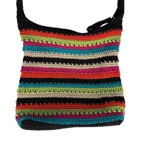 The Sak Originals Lucia Crochet Crossbody Bag Multi Color Striped Boho Zip